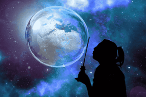 Earth from Space:* “Planet Earth from space showing blue oceans and green continents.”